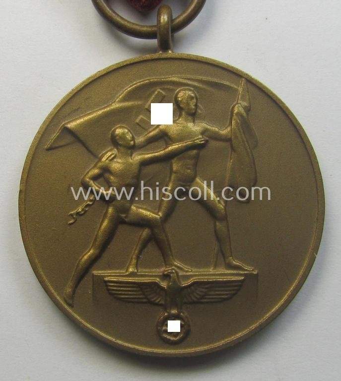 WH Czech-occupation- (ie. 'Anschluss'-) medal: '1. Oktober 1938' that comes with its period-attached 'PB-Spange' and that comes stored in its bordeaux-red-coloured- and/or non-maker-marked etui — image 4