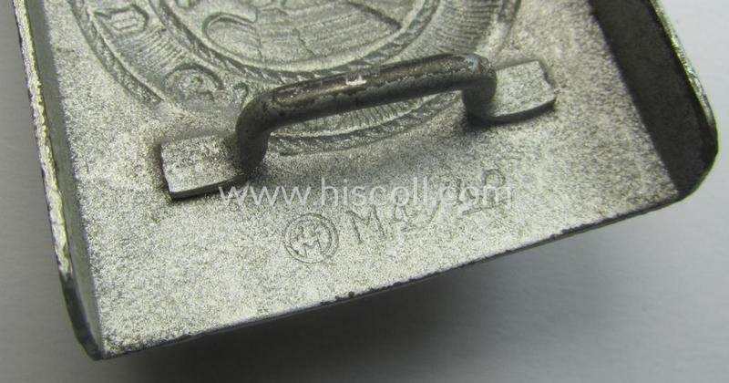 HJ (ie. 'Hitlerjugend') matted silver-coloured- (ie. steel-based- and/or 'silver-sprayed'-pattern) belt-buckle being a neatly maker- (ie. 'RzM M4/42'-) marked example that comes in a just minimally used- ie. worn, condition — image 3