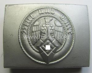 HJ (ie. 'Hitlerjugend') matted silver-coloured- (ie. steel-based- and/or 'silver-sprayed'-pattern) belt-buckle …