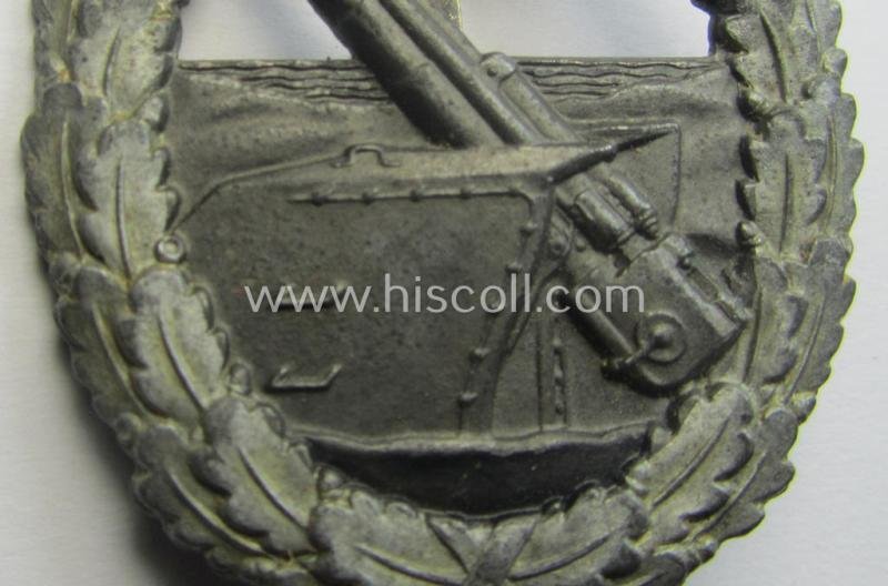 WH (Kriegsmarine) 'Marine-Artillerie-Abzeichen' being a typical zinc- (ie. 'Feinzink'-) based example by the desirable maker- (ie. 'Hersteller') 'C.E. Juncker - Berlin' — image 3