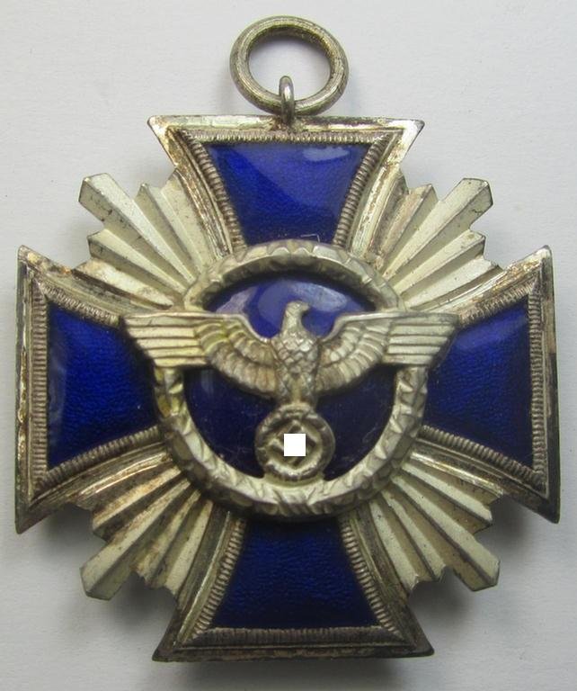 'N.S.D.A.P. Dienstauszeichnung in Silber' (ie. '2. Stufe für 15 Jahre t. D.') being a (typical) non-maker-marked- (and 'regular-weight') example that comes together with its period (fairly long-sized!) ribbon as issued- and/or worn — image 2