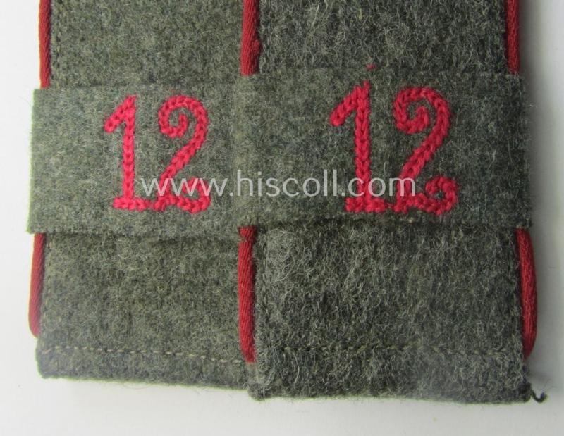 Pair of early- (ie. mid-) war-period WH (Heeres), 'M40'- (ie. 'M43-) pattern 'cyphered' EM-type shoulderstraps (with firmly-attached 'Überschuben'!): 'Soldat u. Mitglied des Veterinär-Abtlgs. 12' — image 2