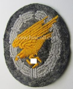 WH (Luftwaffe) 'Fallschirmschützen-Abzeichen in Stoff' (or: cloth-based paratroopers' jump-badge) that …