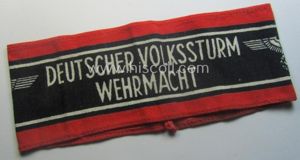 Typically printed- and/or later-war-period, bright-red- and/or black-coloured so-called: 'Deutscher Volkssturm'-armband …