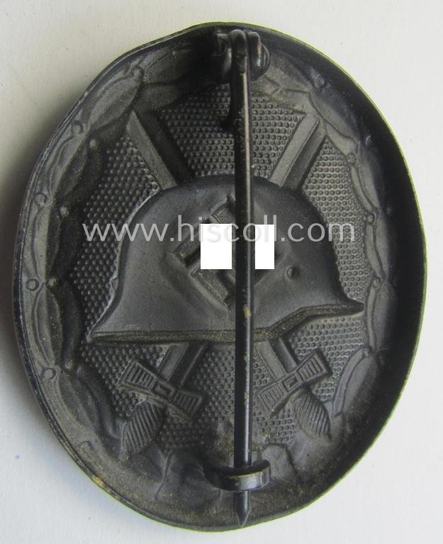 Minimally used- and/or hardly worn black-class wound-badge (or: 'Verwundeten-Abzeichen in Schwarz') being a typical non-maker-marked (and non-magnetic!) example — image 2