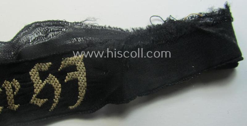Truly worn (ie. relic) example) of the - actually scarcely encountered! - HJ ('Hitlerjugend') armband (ie. cuff-title) as woven in the neat 'BeVo'-like-pattern, entitled: 'Landdienst der HJ' — image 3