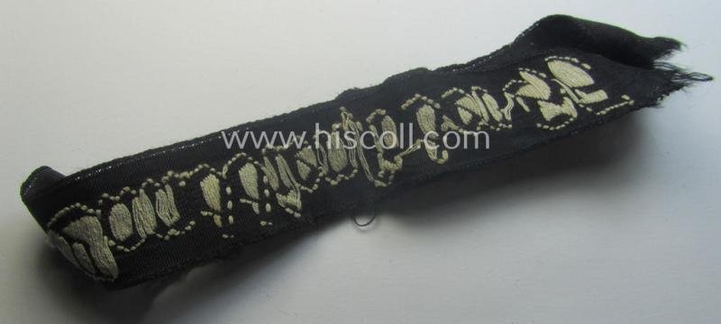 Truly worn (ie. relic) example) of the - actually scarcely encountered! - HJ ('Hitlerjugend') armband (ie. cuff-title) as woven in the neat 'BeVo'-like-pattern, entitled: 'Landdienst der HJ' — image 5