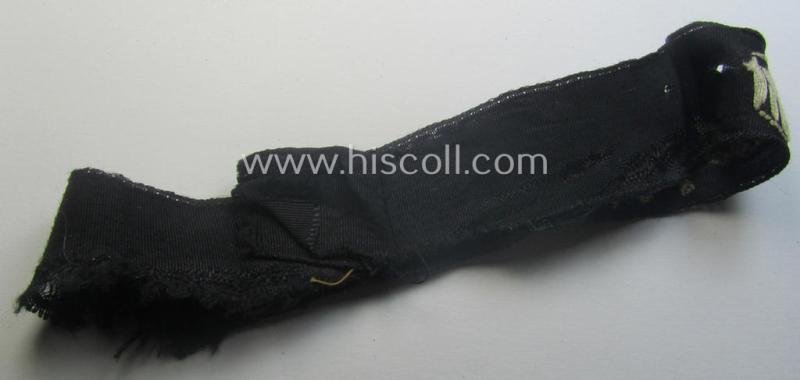 Truly worn (ie. relic) example) of the - actually scarcely encountered! - HJ ('Hitlerjugend') armband (ie. cuff-title) as woven in the neat 'BeVo'-like-pattern, entitled: 'Landdienst der HJ' — image 6