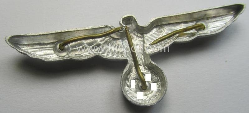 WH (Heeres) bright-silver-toned (ie. aluminium-based), EM- (ie. NCO- or officers') type visor-cap-eagle being a non-maker-marked example that comes in a just minimally used- ie. (I deem) once cap-attached, condition — image 3