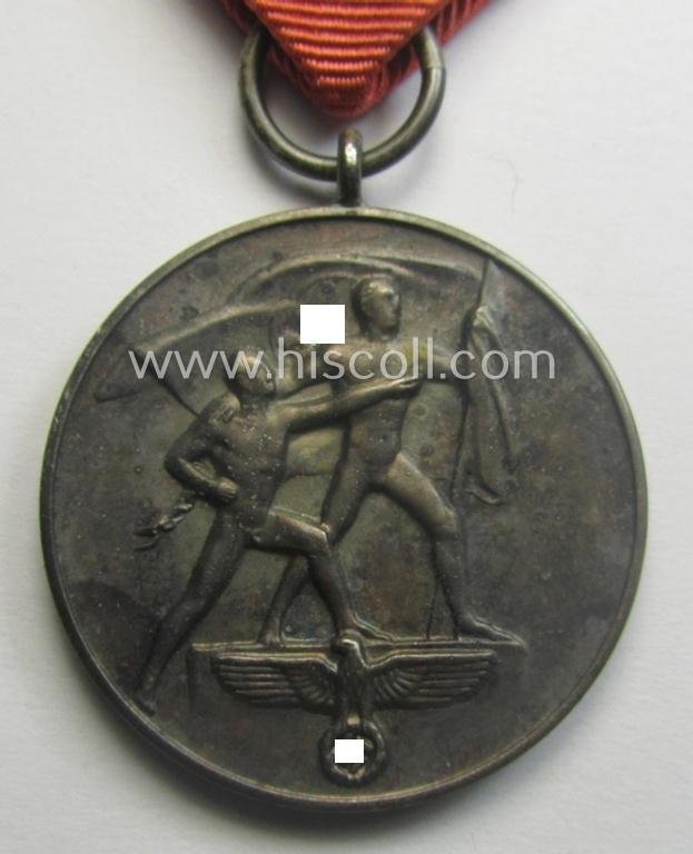 WH Austrian-occupation- (ie. 'Anschluss'-) medal: '13. März 1938' being a very attractive (albeit somewhat tarnished) example that comes stored in its bright-red-coloured- and/or typical non-maker-marked etui as issued — image 2