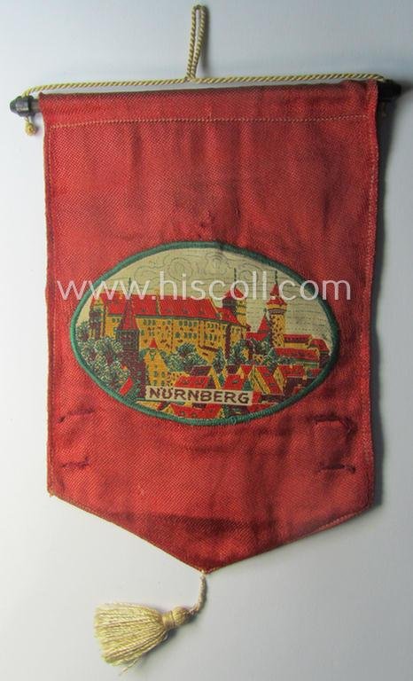 'Patriotic-styled', N.S.D.A.P.-related vehicle- ie. bicycle-flag (ie. 'Fahrrad-Fahne') depicting on one side an interwoven illustration of three men holding a statue of a 'Reichsadler'-device coupled with the text: 'Reichsparteitag 1937' — image 3