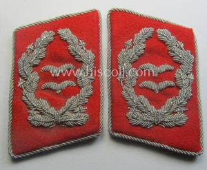 Pair of neatly hand-embroidered, WH (Luftwaffe) officers'-type collar-patches as executed …