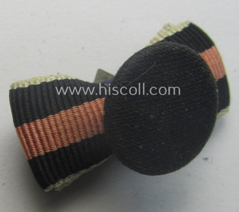 Interesting, 3-pieced WH (Luftwaffe) related ribbon-bar (ie. 'Feld- o. Bandspange') showing a: 'WH-DA 4. Stf.' and an Austrian- and/or Czech 'Anschluss'-medal and that comes mounted onto its specific 'button-hole'-set-up — image 3