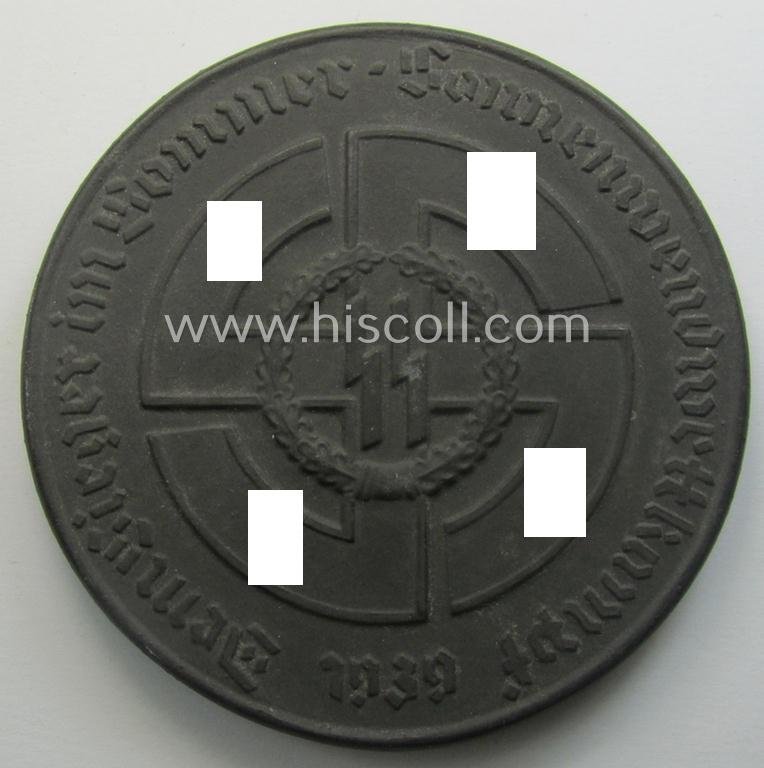 Regrettably damaged, earthenware (ie. 'Allach'-produced!): 'SS-Siegerplakette' as was issued during the: 'Sommer Sonnenwendwettkämpfen der SS' held in 1939 and that comes stored in its period, carton-based box as issued — image 5