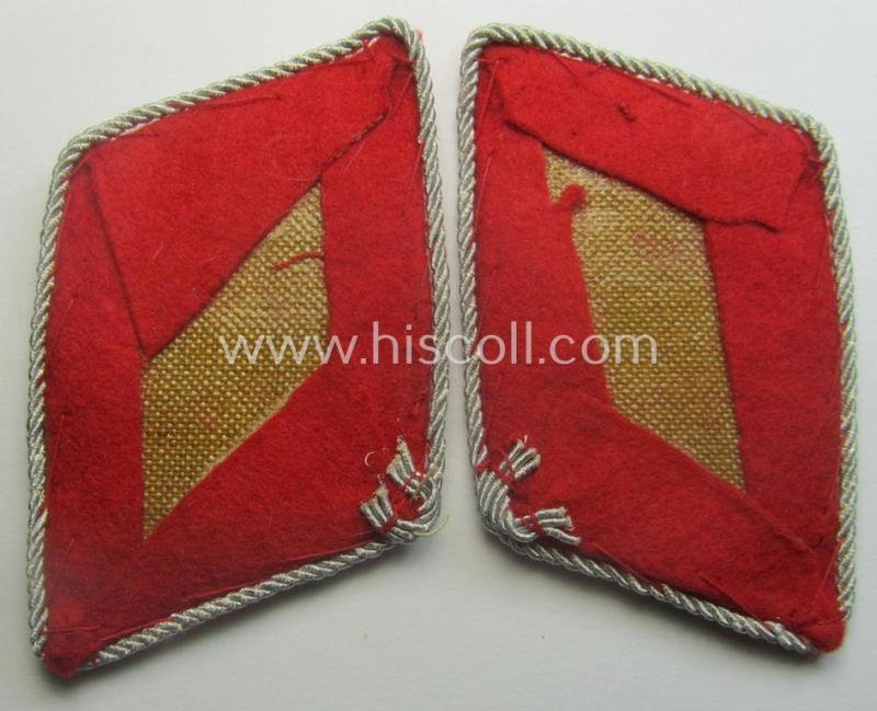 Pair of neatly hand-embroidered, WH (Luftwaffe) officers'-type collar-patches as executed in bright-red-coloured wool as was intended for usage by an: 'Oberstleutnant der Flak-Artillerie-Trpn.' — image 3