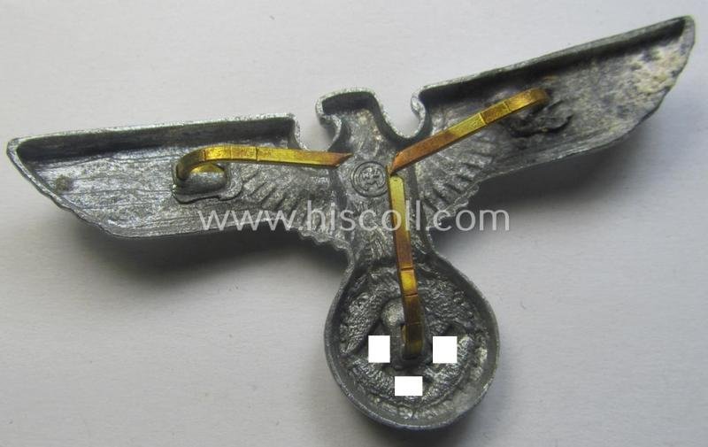 Bright-silver-coloured- and/or: zinc- (ie. 'Feinzink'-) based (political-style) visor- (ie. 'Schirmmützen'-) cap-eagle being a detailed example that is neatly: 'RzM' and/or: 'M1/72' marked on its back — image 3