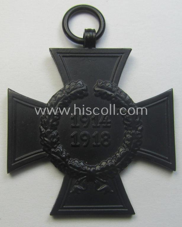 WWI-period: 'Ehrenkreuz für Witwen und Waisen 1914-18' being a nicely preserved and maker- (ie. 'D.&.Co.'-) marked example that came together with its period (nicely folded) ribbon (ie. 'Bandabschnitt') — image 2