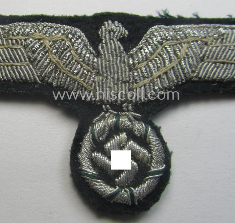 WH (Heeres) officers'-type, hand-embroidered breast-eagle (ie. 'Brustadler für Offiziere') as was executed in bright-silverish-coloured braid as was intended for usage on the various officers'-pattern tunics — image 2