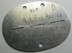 Aluminium-based, WH (Heeres) 'Artillerie'- (ie. artillery-) related ID-disc bearing the …