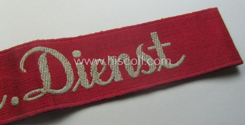 Never before seen - and unidentified! - bright-pink-toned and neatly 'BeVo'-woven, TR-period cuff-title (ie. 'Ärmelstreifen') depicting the greyish-silver-toned text: 'Techn. Dienst' — image 3