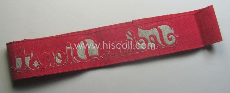 Never before seen - and unidentified! - bright-pink-toned and neatly 'BeVo'-woven, TR-period cuff-title (ie. 'Ärmelstreifen') depicting the greyish-silver-toned text: 'Techn. Dienst' — image 5