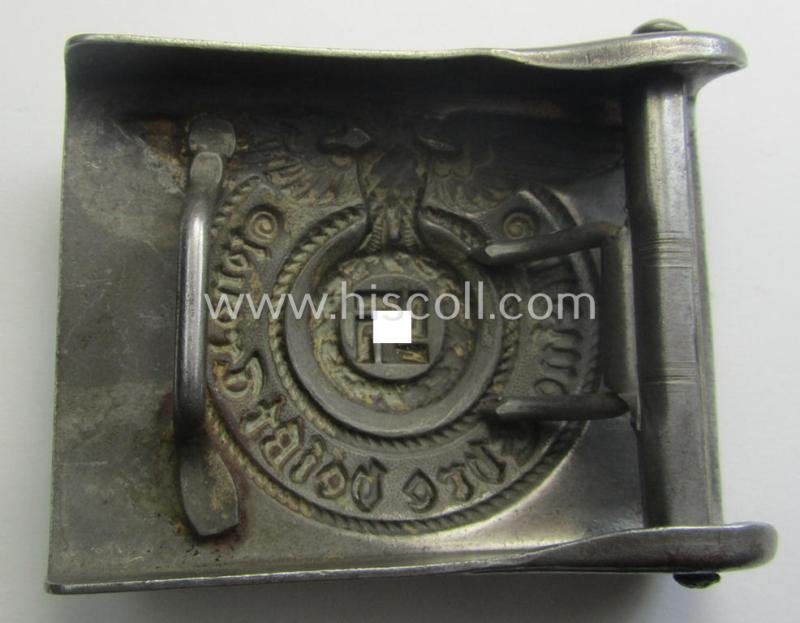 Waffen-SS, enlisted-mens'- (ie. NCO-type-) belt-buckle (being a typical 'RzM - 155/43 - SS'-marked and thus by: 'Assmann'-produced example) that comes in a clearly used- ie. worn, condition — image 2