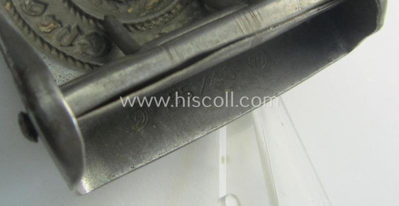 Waffen-SS, enlisted-mens'- (ie. NCO-type-) belt-buckle (being a typical 'RzM - 155/43 - SS'-marked and thus by: 'Assmann'-produced example) that comes in a clearly used- ie. worn, condition — image 4