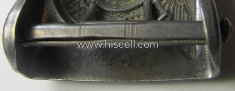 Waffen-SS, enlisted-mens'- (ie. NCO-type-) belt-buckle (being a typical 'RzM - 155/43 - SS'-marked and thus by: 'Assmann'-produced example) that comes in a clearly used- ie. worn, condition — image 5