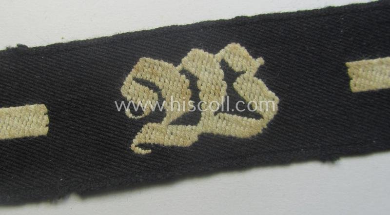 RAD (ie. 'Reichsarbeitsdienst') EM- (ie. NCO-) pattern, commemorative cuff-title (ie. 'Dienstärmelstreifen') depicting a capital 'W'-character (as was intended for commissioned-staff working on the various 'Westwall'-fortifications) — image 2