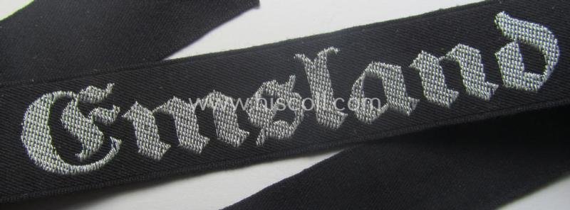 RAD (ie. 'Reichsarbeitsdienst') officers'-pattern, commemorative cuff-title (ie. 'Dienstärmelstreifen für Offiziere') depicting the text: 'Emsland' (as was intended for commissioned-staff working on the various 'Westwall'-fortifications) — image 2