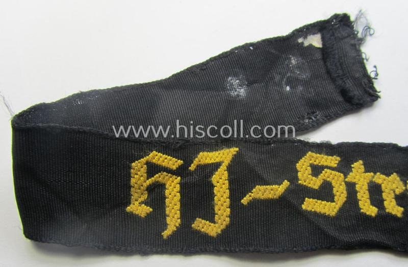 Superb example of the - actually quite scarcely encountered! - HJ ('Hitlerjugend') armband ie. cuff-title, entitled: 'HJ-Streifendienst' (being a full-length example that was carefully tunic- and/or shirt-removed) — image 2
