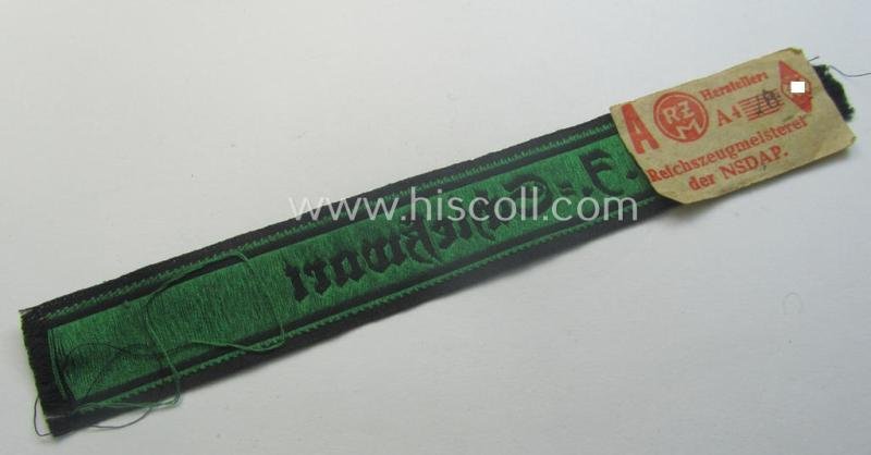 Truly worn- ie. tunic-removed, HJ (Hitlerjugend) cuff-title ie. 'tunic-stripe' (ie. 'Ärmelbänd') as was intended for a: 'HJ-Schiesswart' (or: HJ-shooting-instructor) that still retains its period 'RzM'-etiket — image 3