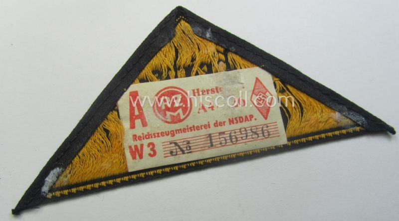 'HJ' ('Hitlerjugend') district-triangle (ie. 'Gebietsdreieck') entitled: 'Reichs-deutsche Jugend Ausland' being a 'virtually mint- ie. unissued' specimen that retains its 'RzM'-etiket — image 2