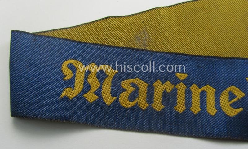Truly worn- and/or tunic-removed, EM-pattern WH (Kriegsmarine) cuff-title (ie. 'Ärmelstreifen') entitled: 'Marinehelfer' — image 2