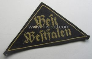 Early-pattern, 'HJ' ('Hitlerjugend') district-triangle (ie. 'Gebietsdreieck') entitled: 'West Westfalen'