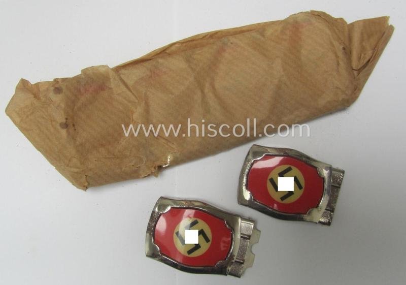 Attractive - and actually unusually seen! - smaller-sized, silver-toned (ie. chromed metal-based) patriotic belt-buckle (ie. 'N.S.D.A.P.'-supportive-piece) being a 'virtually mint- ie. unissued' example that shows some (minimal) rust-staining — image 4