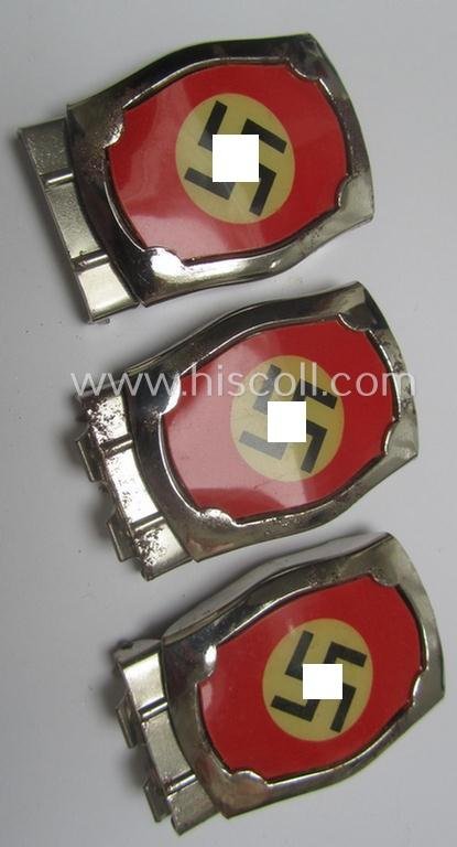 Attractive - and actually unusually seen! - smaller-sized, silver-toned (ie. chromed metal-based) patriotic belt-buckle (ie. 'N.S.D.A.P.'-supportive-piece) being a 'virtually mint- ie. unissued' example that shows some (minimal) rust-staining — image 5