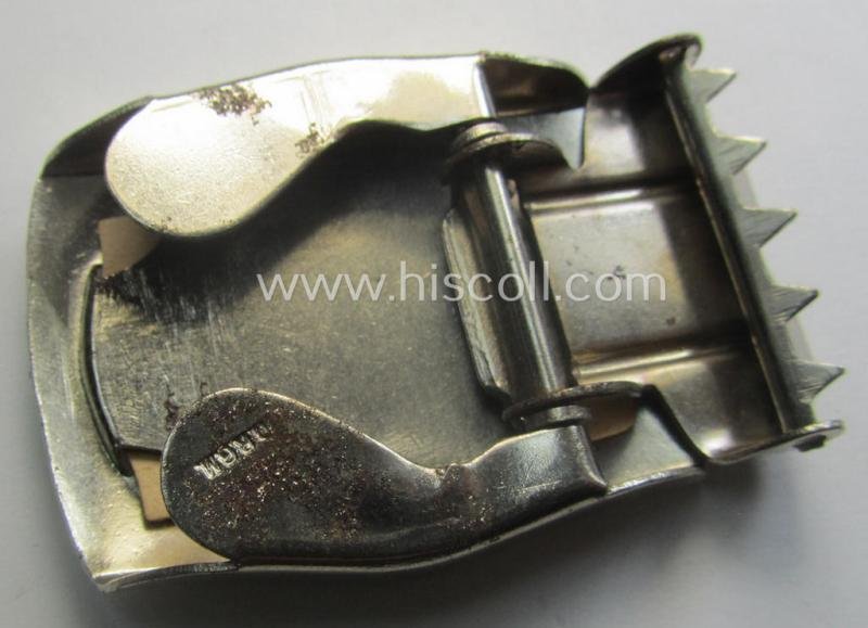 Attractive - and actually unusually seen! - smaller-sized, silver-toned (ie. chromed metal-based) patriotic belt-buckle (ie. 'N.S.D.A.P.'-supportive-piece) being a 'virtually mint- ie. unissued' example that shows some (minimal) rust-staining — image 7