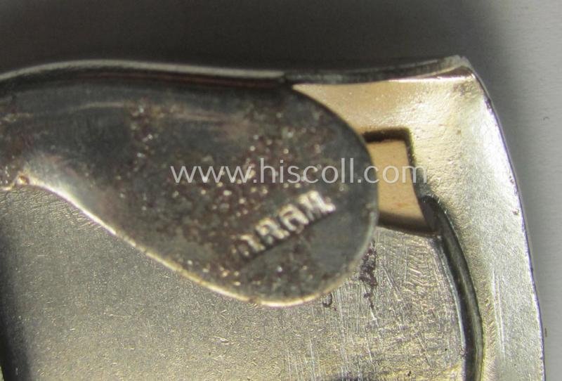 Attractive - and actually unusually seen! - smaller-sized, silver-toned (ie. chromed metal-based) patriotic belt-buckle (ie. 'N.S.D.A.P.'-supportive-piece) being a 'virtually mint- ie. unissued' example that shows some (minimal) rust-staining — image 8
