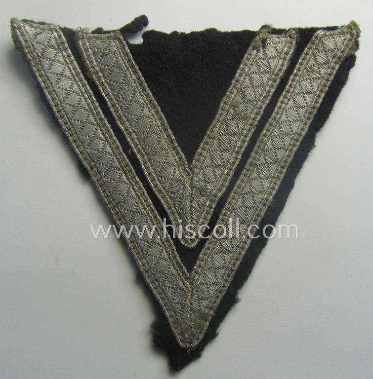 Clearly used- and/or tunic-removed, 2-pieced 'SS'- (ie. 'Waffen-SS'-) insignia-set comprising of a so-called: 'RzM'-type EM- (ie. NCO-) pattern arm-eagle and/or rank-chevron as was intended for usage by an: 'SS-Rottenführer' — image 3