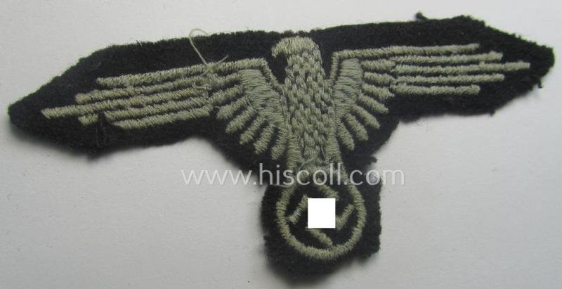 Clearly used- and/or tunic-removed, 2-pieced 'SS'- (ie. 'Waffen-SS'-) insignia-set comprising of a so-called: 'RzM'-type EM- (ie. NCO-) pattern arm-eagle and/or rank-chevron as was intended for usage by an: 'SS-Rottenführer' — image 5