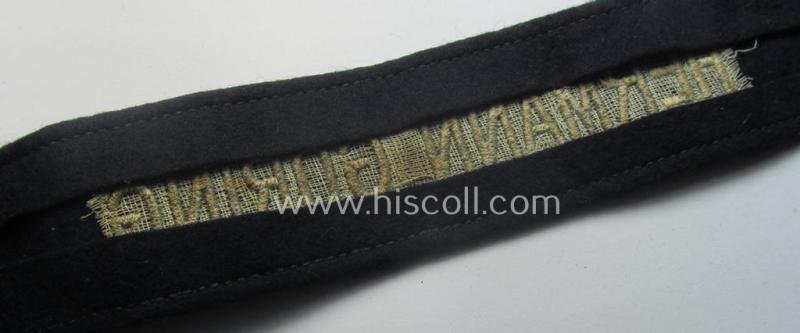 Typical 'smooth-woolen'-based, enlisted-mens'- (ie. NCO-) pattern WH (Luftwaffe) cuff-title (ie. 'Ärmelstreifen') entitled: 'Hermann Göring' (being an I deem presumably issued- albeit never worn nor tunic-attached and minimally damaged example) — image 5
