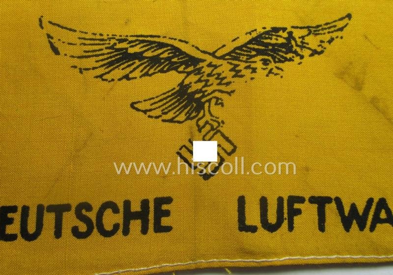 Unusual, WH (Lufwaffe) item: a rarely seen, later-war-period- and/or printed armband (ie. 'Armbinde') entitled: 'Deutsche Luftwaffe' (which was exclusively worn by German pilots in order to identify them as such in case of an emergency-landing) — image 2
