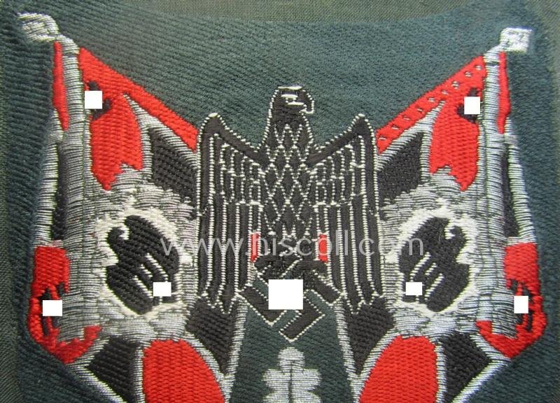 WH (Heeres), flat-wire- (ie. 'BeVo'-) woven 'Ärmelabzeichen für Fahnenträger des Heeres' as was intended for a soldier (ie. NCO) who served within a: '(Sturm)Artillerie'-unit — image 3
