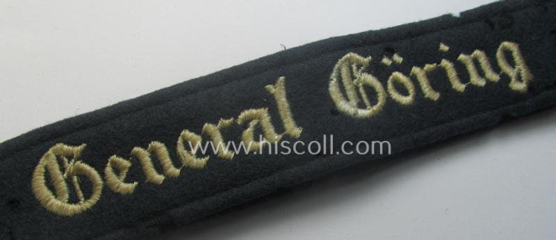 Relic - but nevertheless scarcely found! - example of a WH (LW) cuff-title ie. armband (ie. 'Ärmelstreifen') entitled: 'General Göring' (being an EM- (ie. NCO-) pattern example that comes in a truly worn and/or clearly tunic-removed, condition — image 2