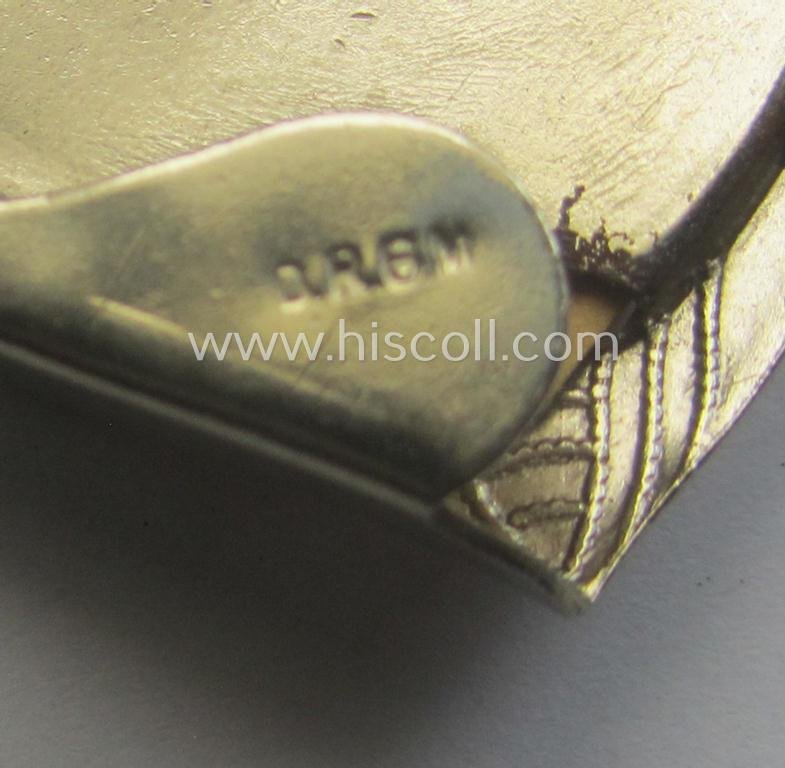 Attractive - and unusually seen! - smaller-sized, 'ornamented' and silver-toned (ie. chromed metal-based) patriotic belt-buckle (ie. 'N.S.D.A.P.'-supportive-piece) being a 'mint- ie. unissued' example that shows some (minimal) rust-staining — image 7