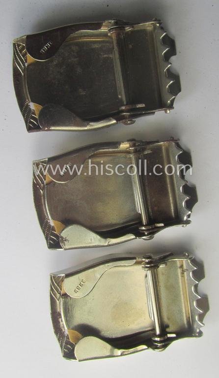 Attractive - and unusually seen! - smaller-sized, 'ornamented' and silver-toned (ie. chromed metal-based) patriotic belt-buckle (ie. 'N.S.D.A.P.'-supportive-piece) being a 'mint- ie. unissued' example that shows some (minimal) rust-staining — image 8