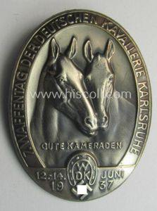 Commemorative 'Waffenring Deutscher Kavallerie'- (ie. 'WDK'-) related 'tinnie' depicting two …