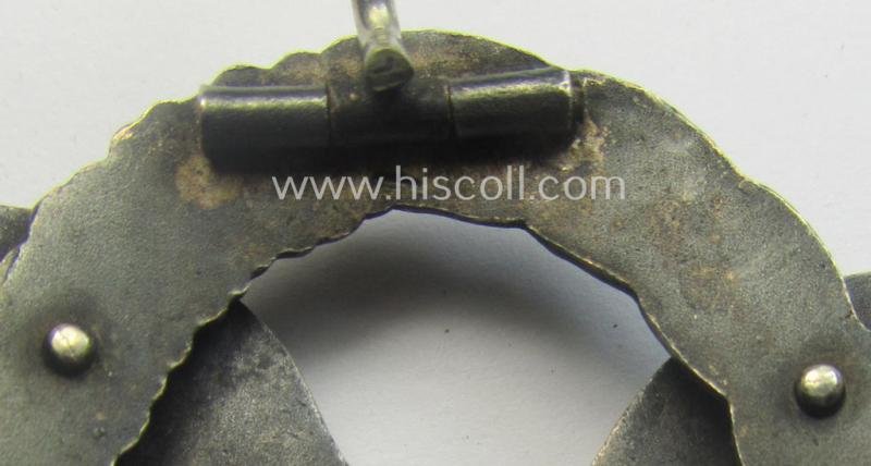 WH (Luftwaffe) 'Flugzeugführer-Abzeichen' (or: pilots'-badge) being a maker- (ie. 'BSW'-) marked- and typical 'Buntmetall'-based example as was produced by the maker (ie. 'Hersteller') named: 'Brüder Schneider' (ie. 'BSW') — image 6