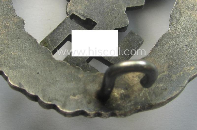 WH (Luftwaffe) 'Flugzeugführer-Abzeichen' (or: pilots'-badge) being a maker- (ie. 'BSW'-) marked- and typical 'Buntmetall'-based example as was produced by the maker (ie. 'Hersteller') named: 'Brüder Schneider' (ie. 'BSW') — image 7